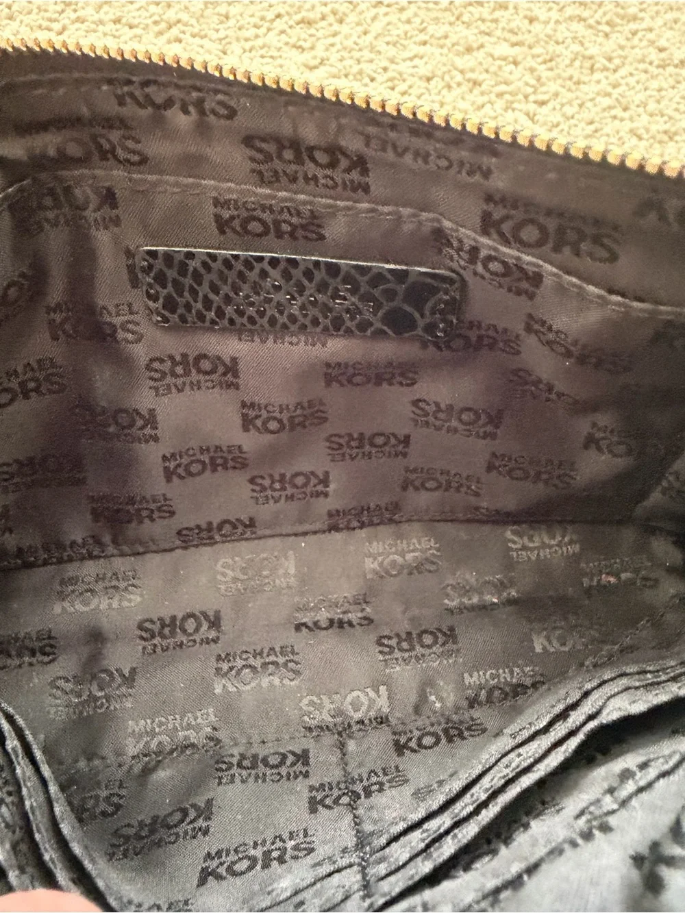 Black snakeskin Michael Kors wristlet clutch leather gold hardware